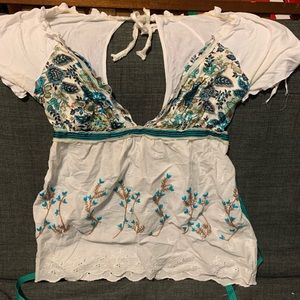 Free People silk and embroidered top